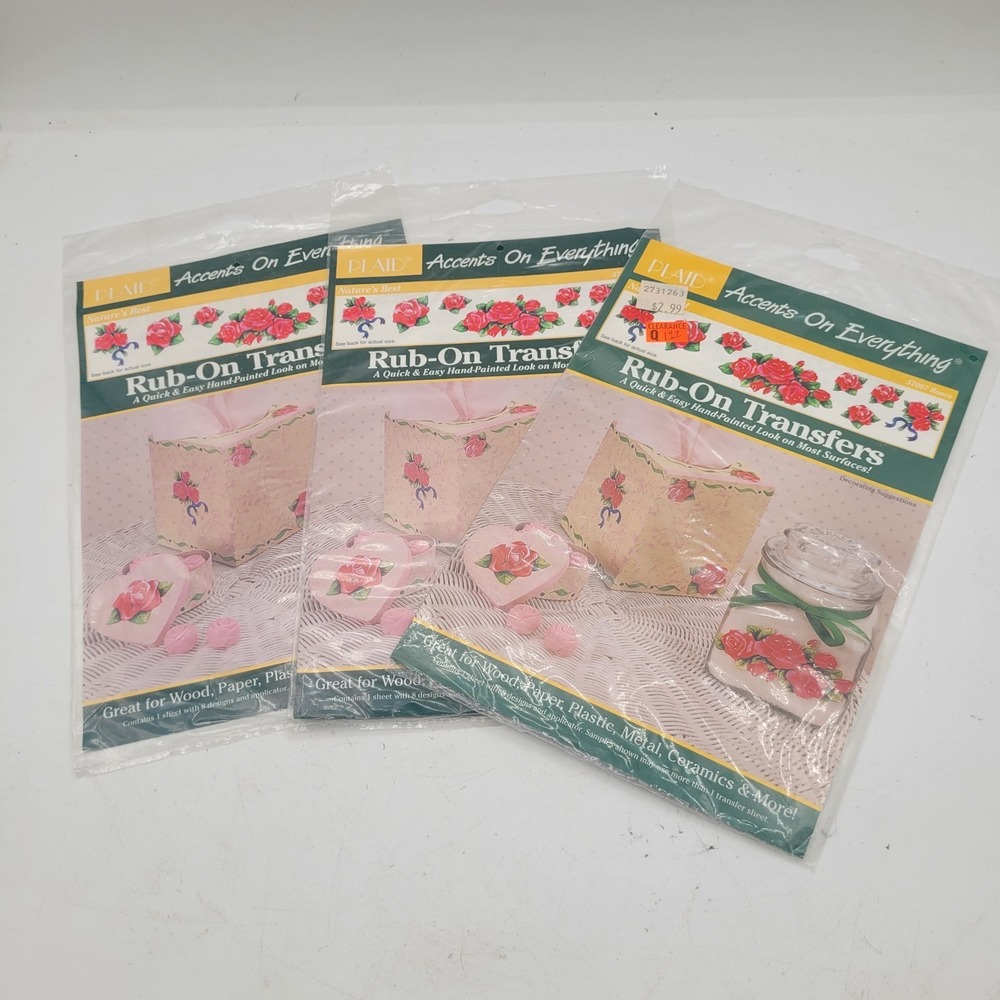 X3 Plaid Accents On Everything Rub-On Transfers Roses 57067 Vintage‎ USA 1994